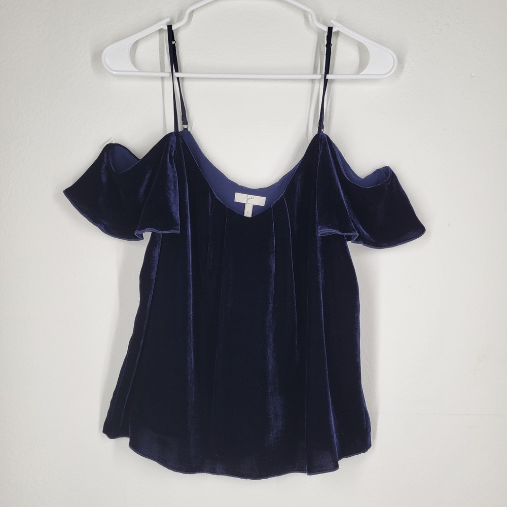 Joie Navy Blue Velvet Cold Shoulder Ruffle Strap Tank Top XS Goth Whimshigoth